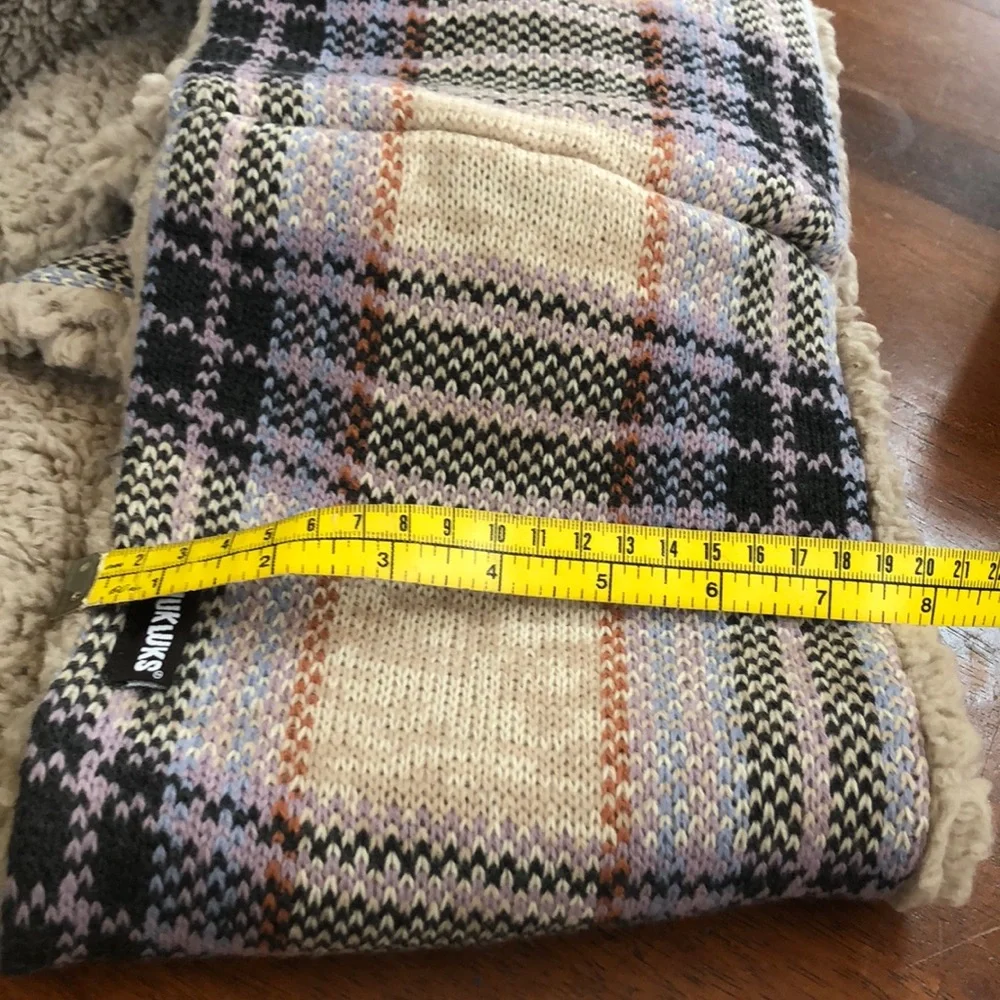Muk Luks Infinity scarf wrap flannel multi color plaid pattern print faux fur